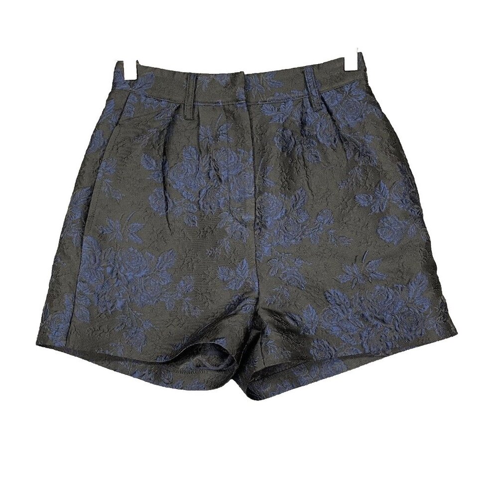 Blank NYC Shorts Womens 27 Blue Black Floral Damask High Rise Pleated Dressy